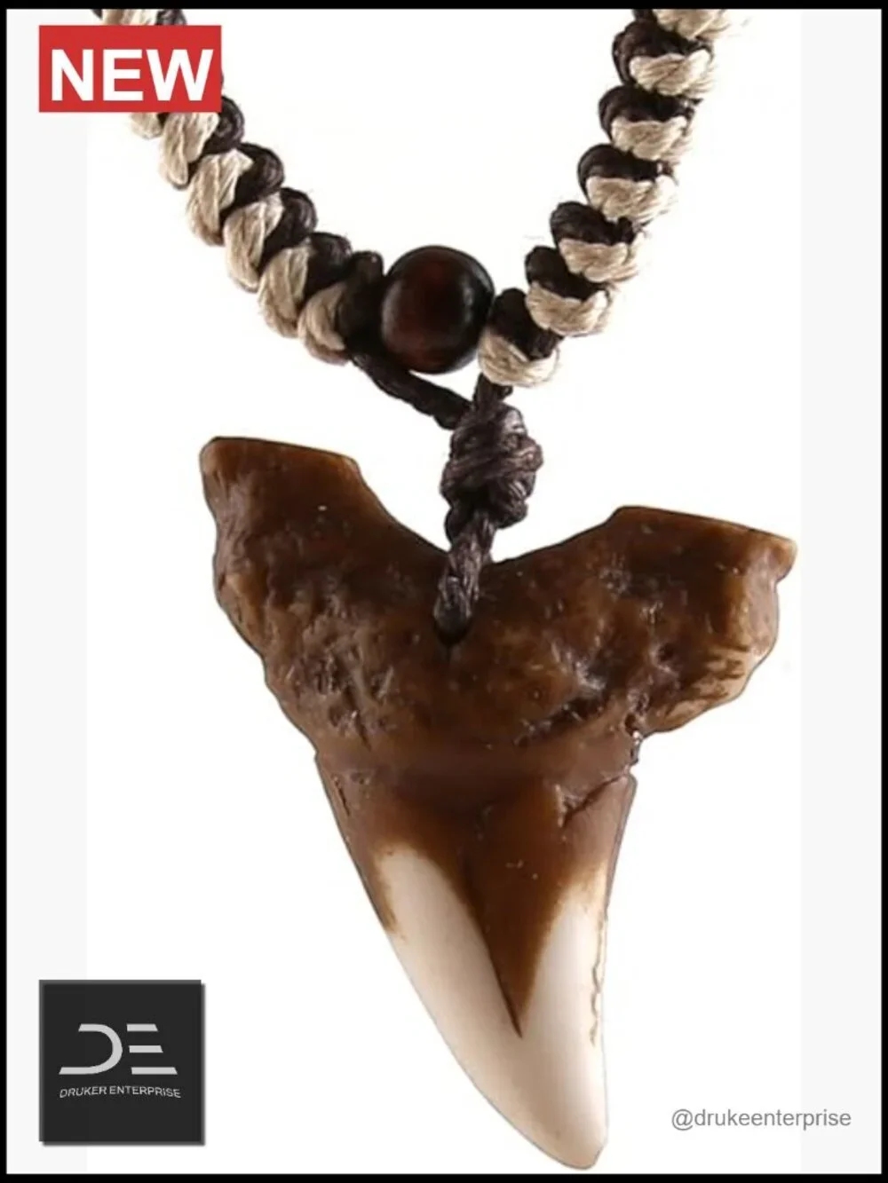 Shark Teeth Resin Pendant Necklace - Surfer Beach Style with Adjustable Cord